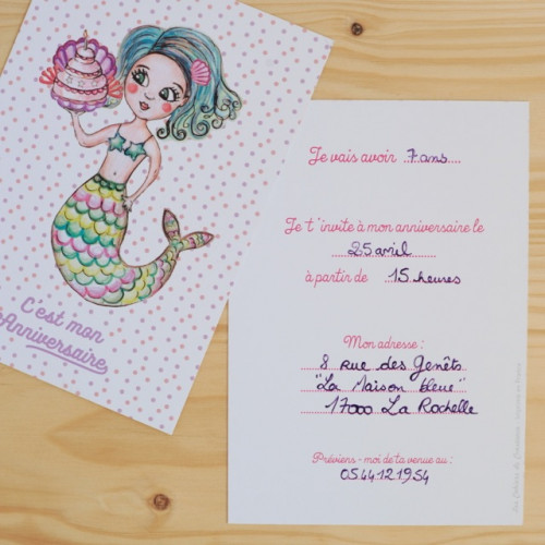 8 cartes d'invitation Sirène